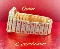 Cartier Santos Mens Custom 39.8mm 18k Yellow Gold Watch Iced Out 25ct Diamonds