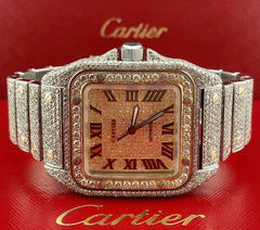 Men's Cartier Santos XL 2-Tone Iced Out 25ct Genuine Diamonds Gold Dial Ref 2656