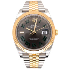 Rolex Datejust 41 18k Yellow Gold & Steel Watch Fluted Jubilee Wimbledon 126333