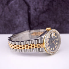 Rolex Ladies Datejust 26mm 18k Gold & Steel Watch ICED 1.5ct Diamonds Black Dial