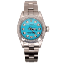 Rolex Oyster Perpetual 25mm Stainless Steel Watch Blue Diamond Dial Ref: 67180