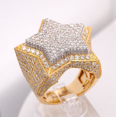 10K YELLOW GOLD 5.7 CARAT NATURAL STAR ROUND DIAMOND MENS HIP HOP PINKY RING