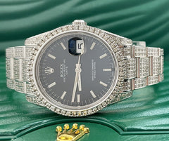 Rolex Date 34mm Oyster Perpetual 10ct Diamonds Black Dial Steel Watch 115200