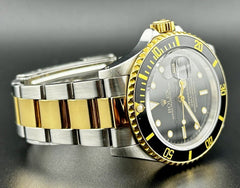 Rolex Submariner Date 40mm 18k Yellow Gold & Steel Black Dial Oyster Watch 16613