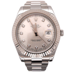 Rolex Mens Datejust 41mm White Gold & Steel Watch Silver Diamond 116334