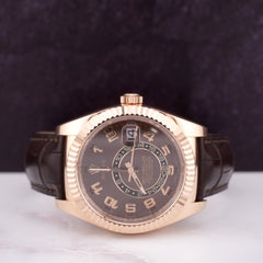 Rolex Sky-Dweller 42 mm Rose Gold Chocolate Arabic Dial Alligator Ref 326135