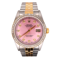 Rolex Ladies Datejust 36mm 18k Yellow Gold & Steel  1.75ct Diamonds Pink Dial