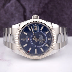 Rolex Sky-Dweller 42mm Men 18k White Gold Bezel Steel Watch Oyster Blue 326934