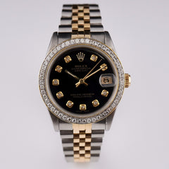 Rolex Ladies Datejust 31mm 18k Yellow Gold/Steel ICED 1.5ct Diamonds Black Dial