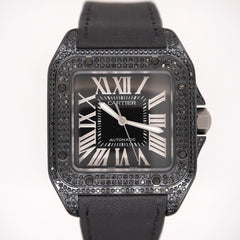 Cartier Santos 100 XL 38mm Men's Iced 3ct Diamonds Black Roman Ref 2656