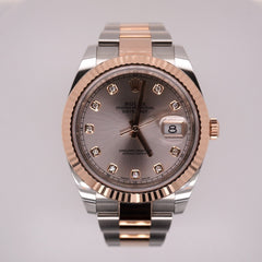 Rolex Datejust 41mm Oyster Pink Factory Diamond Dial 18k ROSE Gold Fluted 126331