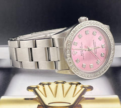 Rolex Midsize Oyster Perpetual 31mm 2ct Diamonds Pink Dial Steel Automatic Watch