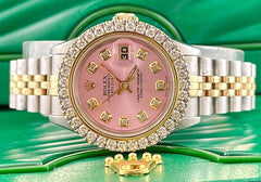 Rolex Ladies Datejust 26mm 18k Yellow Gold/Steel ICED 2ct Diamonds Pink Dial