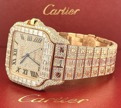 Cartier Santos 18k Rose Gold Baguette 39.8mm Iced 26ct Genuine Diamonds WGSA0009