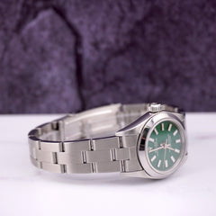 Rolex Oyster Perpetual 25mm Stainless Steel Watch Green Dial Ref: 67180