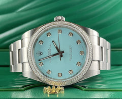 Rolex Men's Oyster Perpetual 39mm Baby Blue  ICED 1.5ct Genuine Diamonds 114300