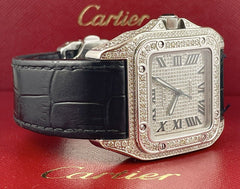 Cartier Santos 100 XL Men's Iced Out 10ct Genuine Diamonds Roman Ref 2656