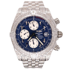 Breitling Chronomat 43mm Chronograph Blue Dial 6ct Mens Steel Auto Watch A13356