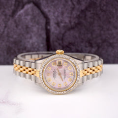 Rolex Ladies Datejust 26mm 18k Gold & Steel Watch ICED 1.5ct Diamonds Pink Dial