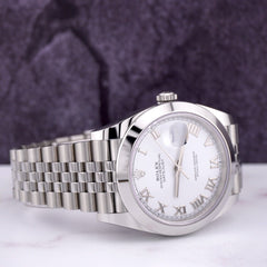 Rolex Mens Datejust 41mm White Dial Silver Roman Jubilee Steel Watch Ref 126300