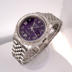 Rolex Men's Datejust 36mm Jubilee Steel Watch ICED 2.50ct Diamonds Purple Dial