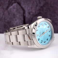 Rolex Mens Datejust 41mm Ice Blue Arabic Dial Oyster Steel Watch Ref 126300