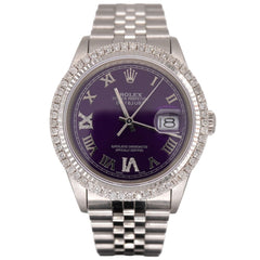 Rolex Men's Datejust 36mm Jubilee Steel Watch ICED 2.50ct Diamonds Purple Dial