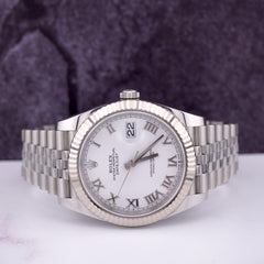 Rolex Mens Datejust 41 Men Stainless Steel Watch White Roman Dial Jubilee 126334