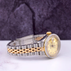 Rolex Ladies Datejust 26mm 18k Gold & Steel Watch ICED 1.5ct Diamonds Gold Dial