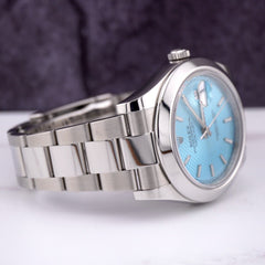 Rolex 41mm Datejust II Ice Blue Stick Dial Oyster Stainless Steel Watch 116300