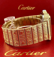 Cartier Santos 32mm Ladies Watch Iced 10ct YELLOW Diamonds Gold PLATED Ref 2823