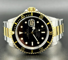 Rolex Submariner Date 40mm 18k Yellow Gold & Steel Black Dial Oyster Watch 16613