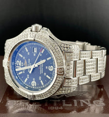 Breitling Colt Mens 44mm Iced 10ct Diamonds Blue Dial Steel Quartz Watch A74388