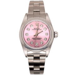 Rolex Oyster Perpetual 25mm Stainless Steel Watch Pink Diamond Dial Ref: 76080