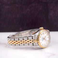 Rolex Ladies Datejust 26mm 18k Yellow Gold & Steel Watch Diamonds White MOP Dial