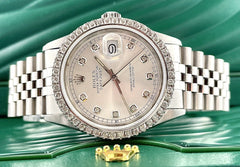 Rolex Men's Datejust 36mm Jubilee Steel Watch ICED 2.50ct Diamonds Silver Dial