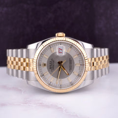 Rolex Mens Datejust 36mm 18K Gold/ Steel Watch Jubilee Fluted Tuxedo Dial 116233