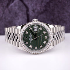 Rolex Mens Datejust 36mm Steel Jubilee Palm Green Diamond Dial & Bezel 126284RBR