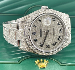 Rolex Men's Datejust II Oyster 41mm Iced Out 20ct Genuine Diamonds Ref 116300