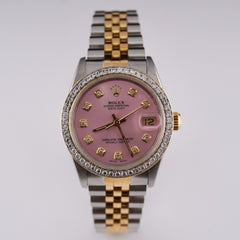 Rolex Ladies Datejust 31mm 18k Yellow Gold & Steel ICED 1.5ct Diamonds Pink Dial