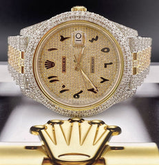 Rolex Mens Datejust 41 18K Yellow Gold & Steel Watch ICED 16ct Diamonds Arabic