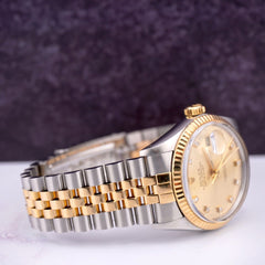 Rolex Mens Datejust 36mm 18k Yellow Gold & Steel Watch Gold Diamond Dial 16013