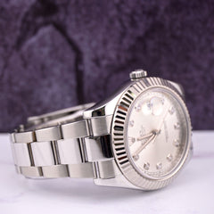 Rolex Mens Datejust 41mm White Gold & Steel Watch Silver Diamond 116334