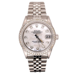 Rolex Midsize 31mm Datejust 2ct Diamonds White MOP Dial Steel Jubilee Auto Watch