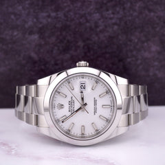 Rolex Mens Datejust 41 White Index Dial Oyster Stainless Steel Ref 126300