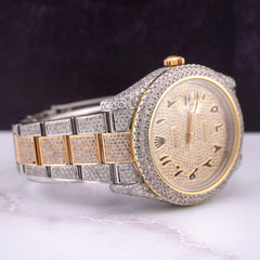 Rolex Mens Datejust 41mm 18K Yellow Gold & Steel Watch Iced 19ct Diamonds Arabic