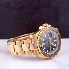 ROLEX 40MM SUBMARINER DATE WATCH 18K YELLOW GOLD BLACK CERAMIC BEZEL 116618LN