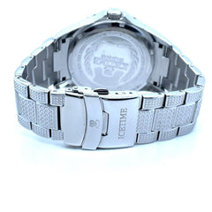 IceTime BLING 45mm Men's White Silver Steel Watch Iced 0.25ct Diamonds