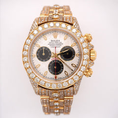 Rolex Daytona 40mm Oyster Chron 18k Yellow Gold Iced 20ct Diamond Meteorite Dial