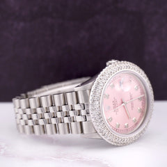 Rolex Datejust 36mm Jubilee Steel Watch ICED 3.50ct Diamonds Ladies Pink Dial